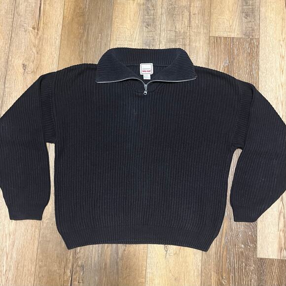 VTG Body Equip Zip Neck Heavy Knit Ramie Cotton Sweater XL Black Boxy Oversized - Picture 2 of 6